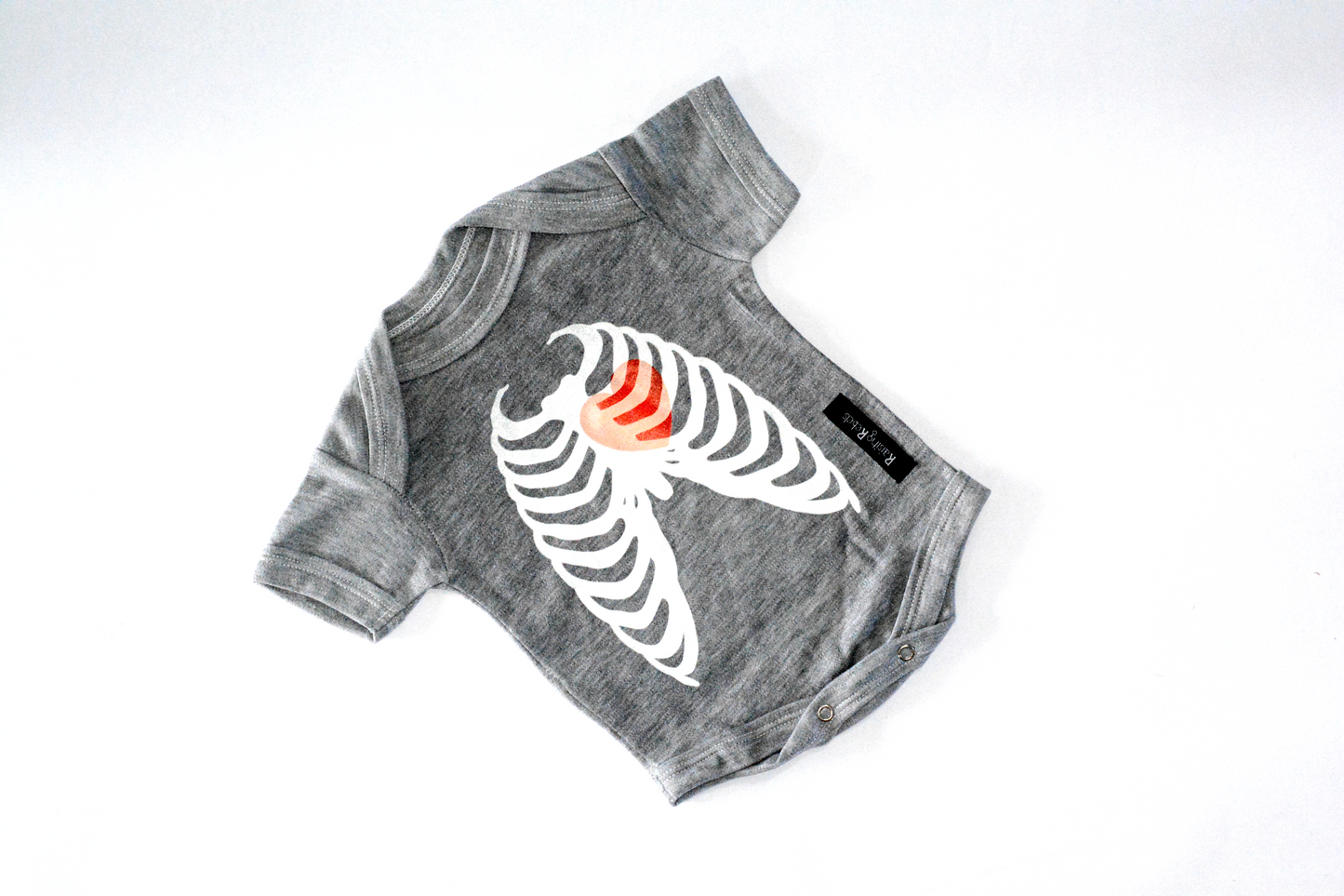 Grey Baby Onesie with skeleton and heart detail