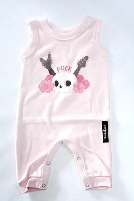Pink Romper with Rock n Roll Detail